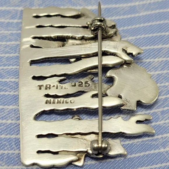 VTG 90s Y2K Angel Fish Brooch .925 Solid Silver Ocean Life Scene Handmade Mexico - Picture 7 of 7